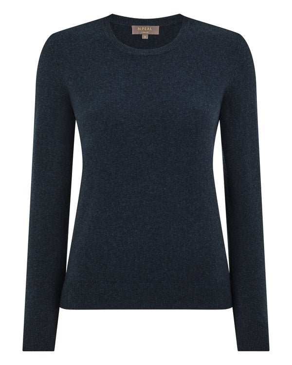 N.Peal Women's Evie Classic Round Neck Cashmere Jumper Indigo Blue