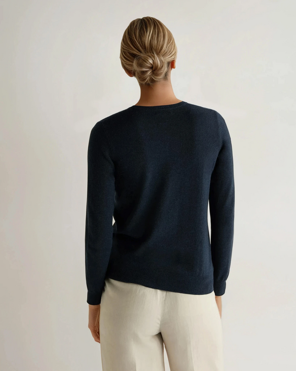 N.Peal Women's Evie Classic Round Neck Cashmere Sweater Indigo Blue