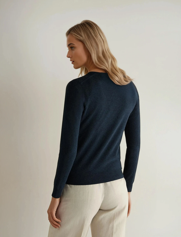 N.Peal Women's Phoebe V Neck Cashmere Sweater Indigo Blue