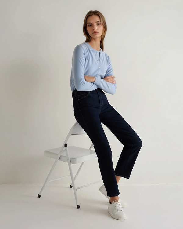 N.Peal Women's Olivia Round Neck Cashmere Cardigan Sea Mist Blue