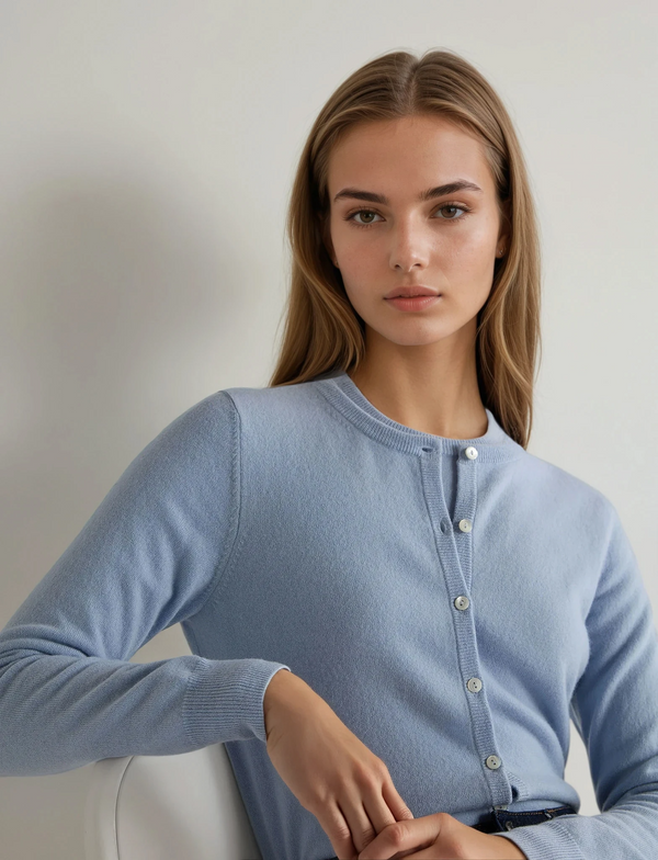 N.Peal Women's Olivia Round Neck Cashmere Cardigan Sea Mist Blue