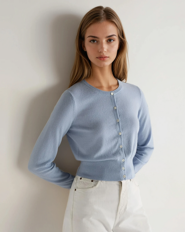 N.Peal Women's Ivy Cropped Cashmere Cardigan Sea Mist Blue