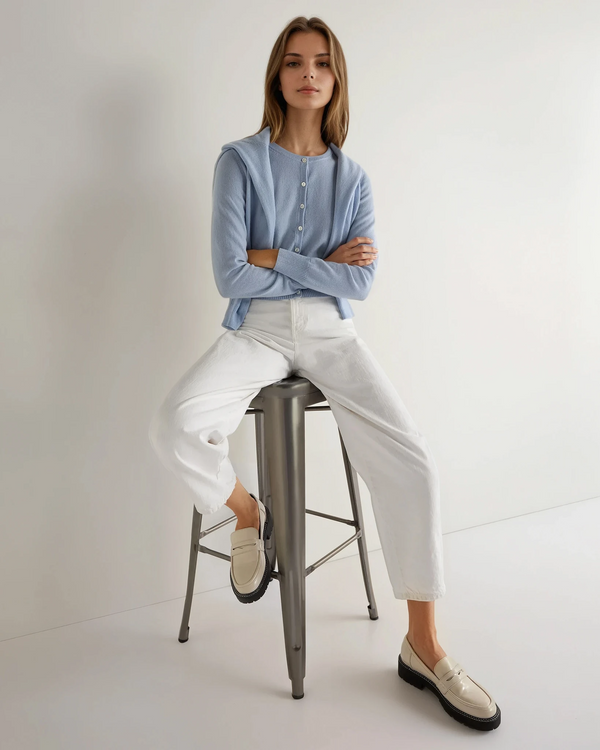 N.Peal Women's Ivy Cropped Cashmere Cardigan Sea Mist Blue