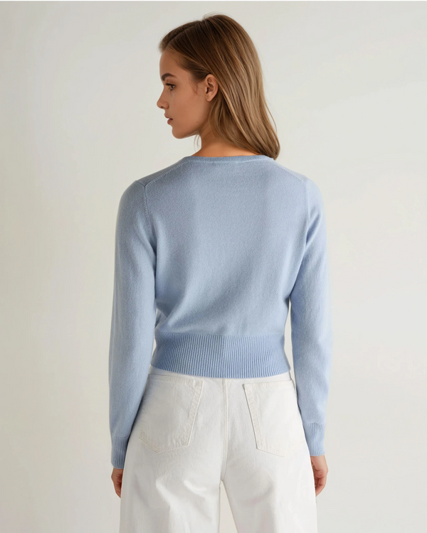N.Peal Women's Ivy Cropped Cashmere Cardigan Sea Mist Blue