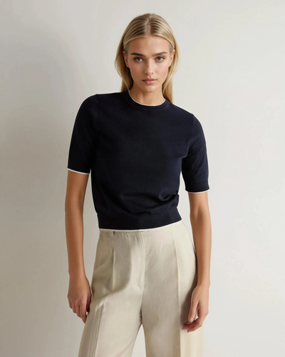 N.Peal Women's Cotton Cashmere T-Shirt Navy Blue