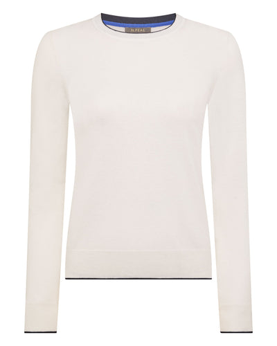 N.Peal Women's Cotton Cashmere Round Neck Jumper New Ivory White