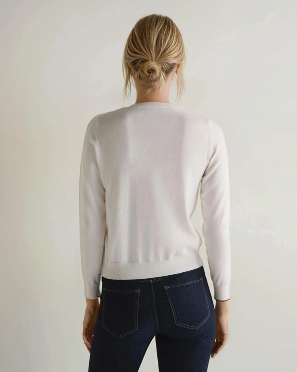 N.Peal Women's Cotton Cashmere Round Neck Sweater New Ivory White