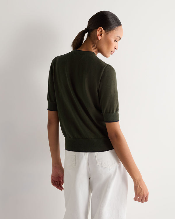 N.Peal Women's Cotton Cashmere Short Sleeve Cardigan Arabica Khaki Green