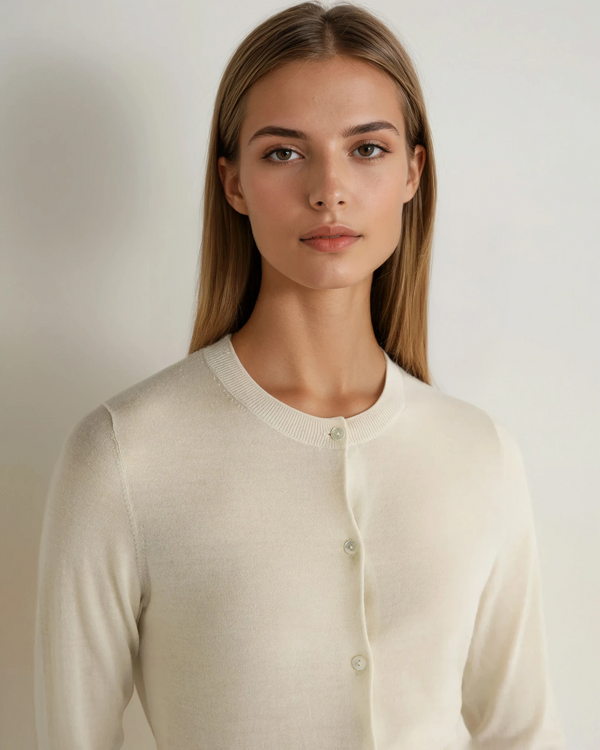 N.Peal Women's Superfine Cashmere Round Neck Cardigan New Ivory White