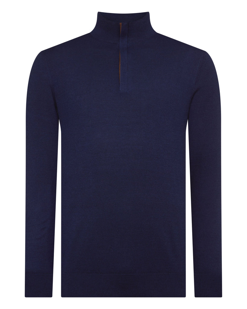 Men's Fine Gauge Cashmere Half Zip Jumper Summer Navy Blue | N.Peal