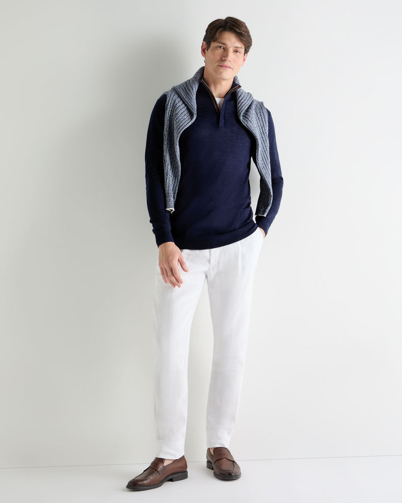 Men's Fine Gauge Cashmere Half Zip Jumper Summer Navy Blue | N.Peal