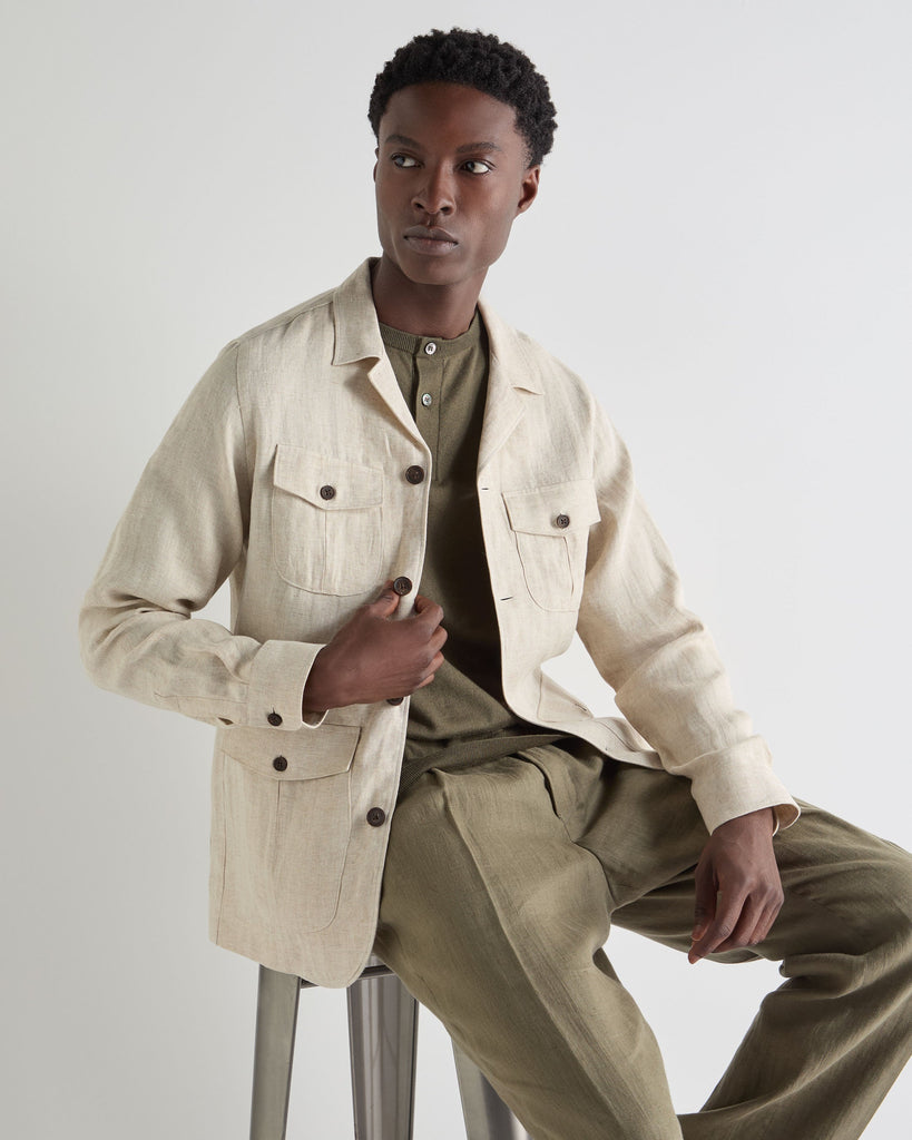 Men's Safari Linen Jacket Sand Brown | N.Peal