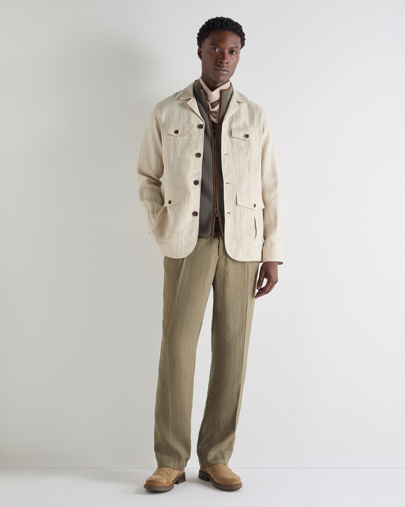 Men's Safari Linen Jacket Sand Brown | N.Peal