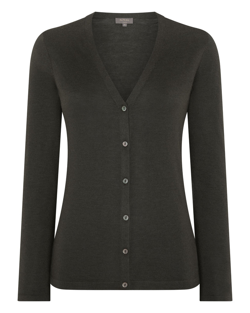 Women's Mia Superfine Cashmere V Neck Cardigan Arabica Khaki | N.Peal