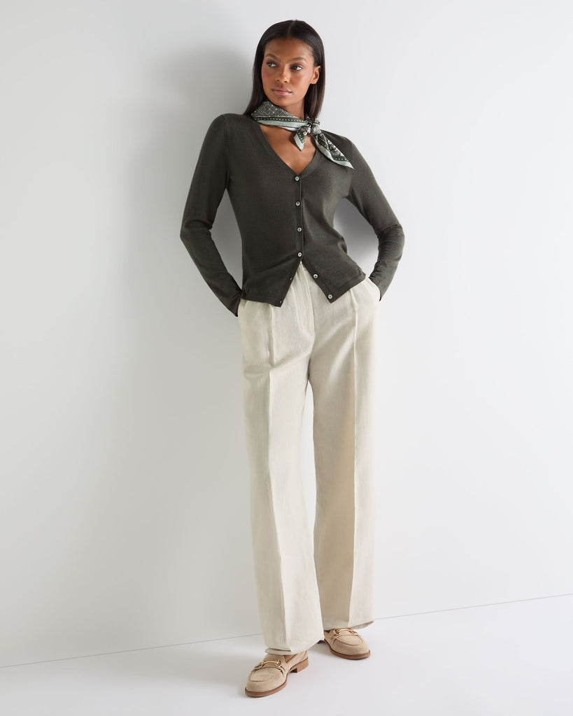 Women's Mia Superfine Cashmere V Neck Cardigan Arabica Khaki | N.Peal
