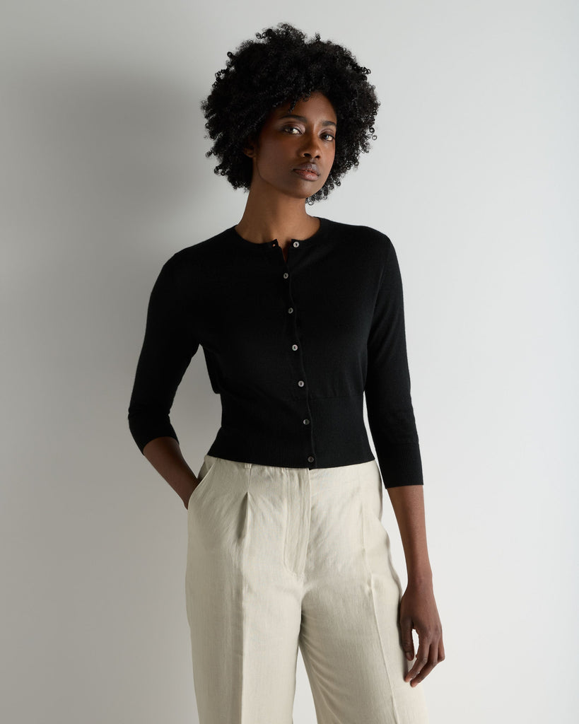 トップス Diante SHIRTS LAYERED CARDIGAN TOPS Women's Darcie Superfine Cashmere Cropped Cardigan Black | N.Peal