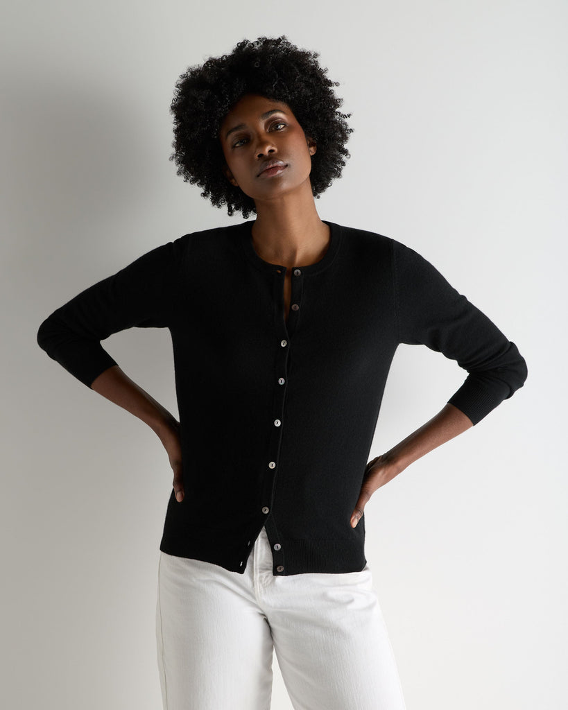 L'Appartement Cashmere knit Cap ブラック black cashmere snap v-neck cardigan