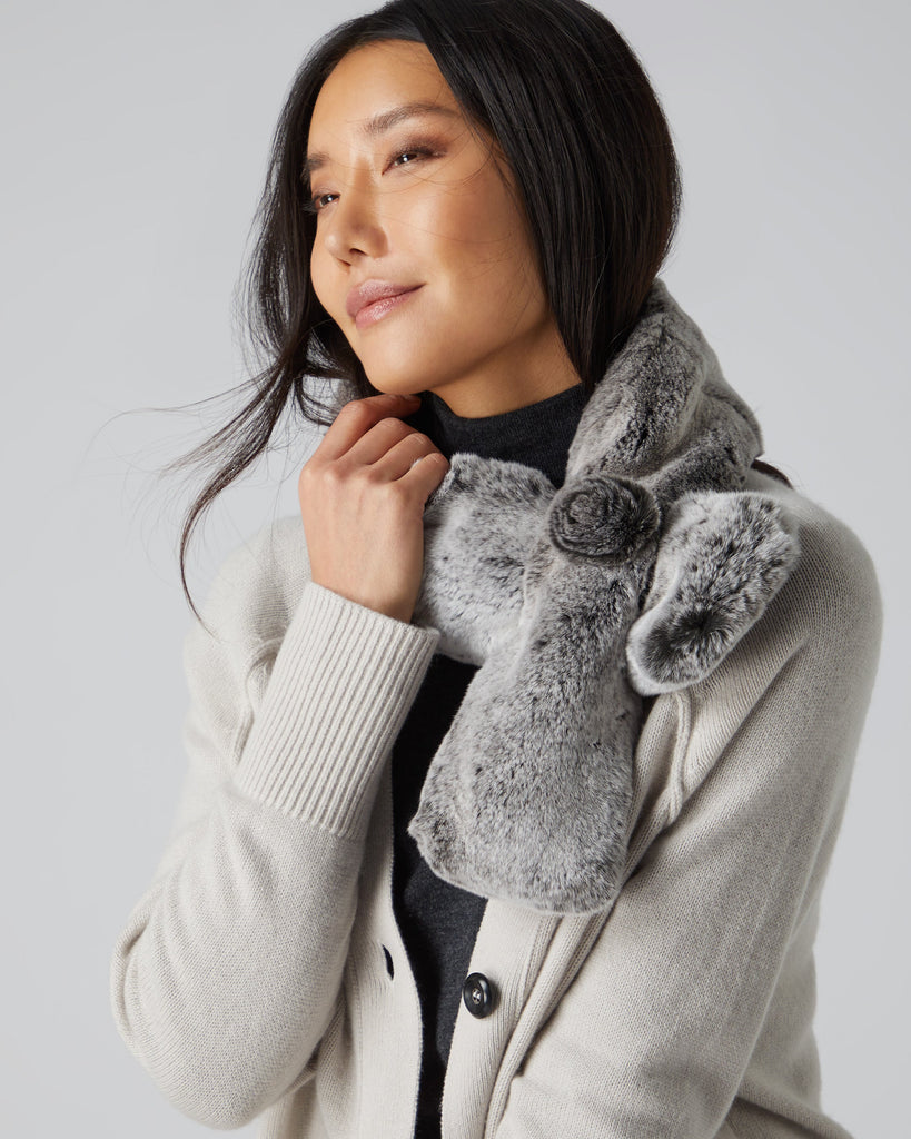 Women's Fur Neck Warmer Charcoal Grey Tipped Fur
