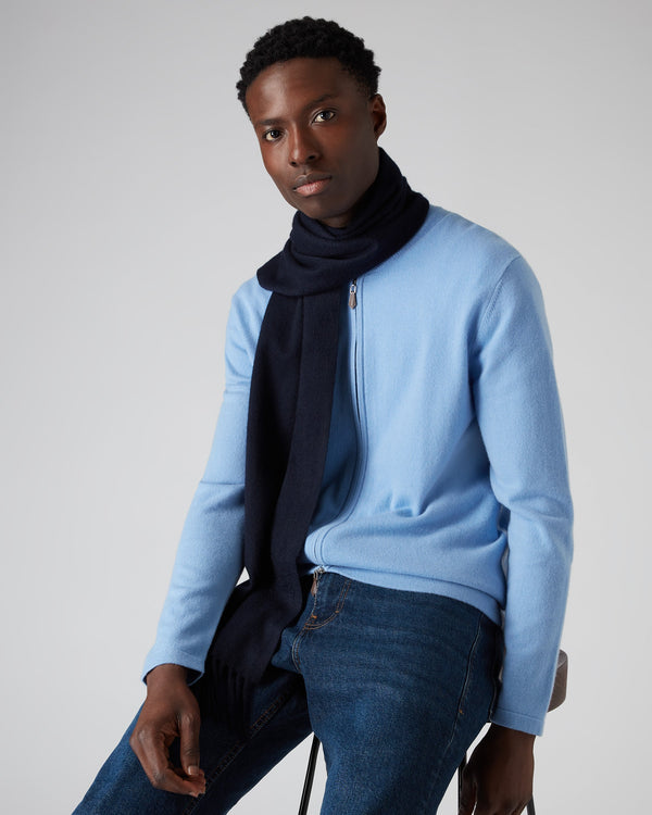 N.Peal Unisex Large Woven Cashmere Scarf Navy Blue