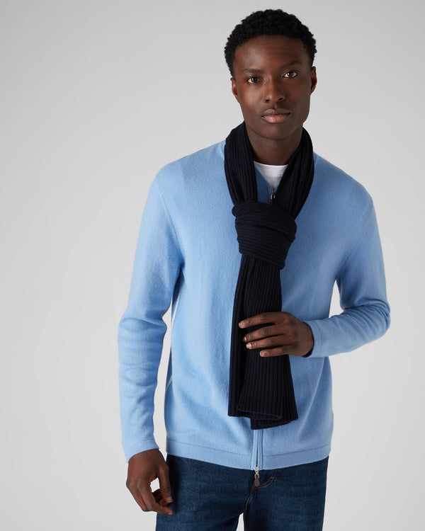 N.Peal Unisex Short Ribbed Cashmere Scarf Navy Blue