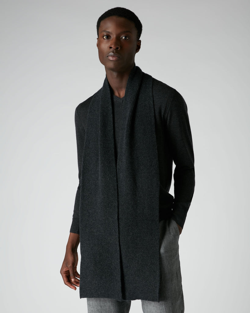 Unisex Ribbed Cashmere Scarf Dark Charcoal Grey | N.Peal