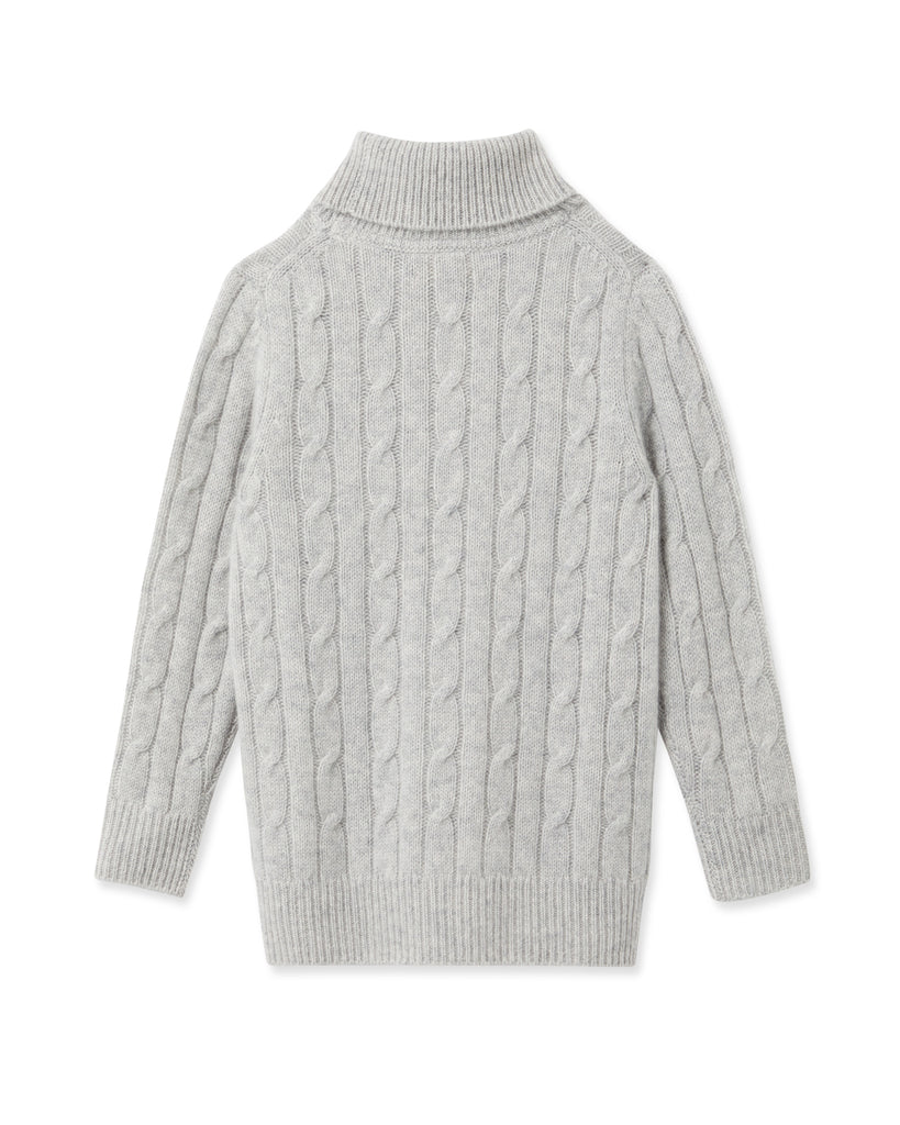 Boys Cable Turtle Neck Cashmere Sweater Fumo Grey