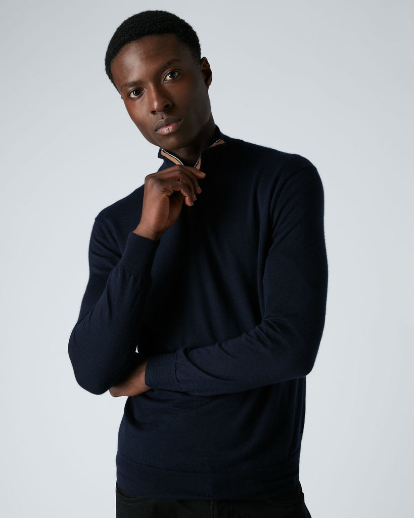 トップス gadid anoniem NICK / NAVY Men's Regent Fine Gauge Cashmere Half Zip Sweater Navy Blue | N.Peal