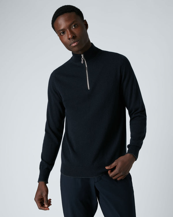 N.Peal Men's The Carnaby Half Zip Cashmere Jumper Navy Blue