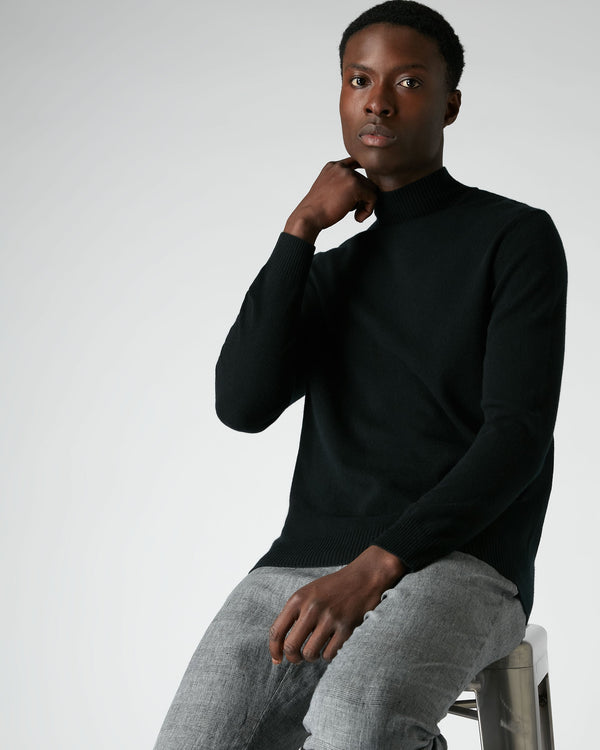 N.Peal Men's Turtle Neck Cashmere Jumper Black