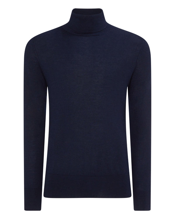 N.Peal Men's Pimlico Fine Gauge Cashmere Roll Neck Jumper Navy Blue