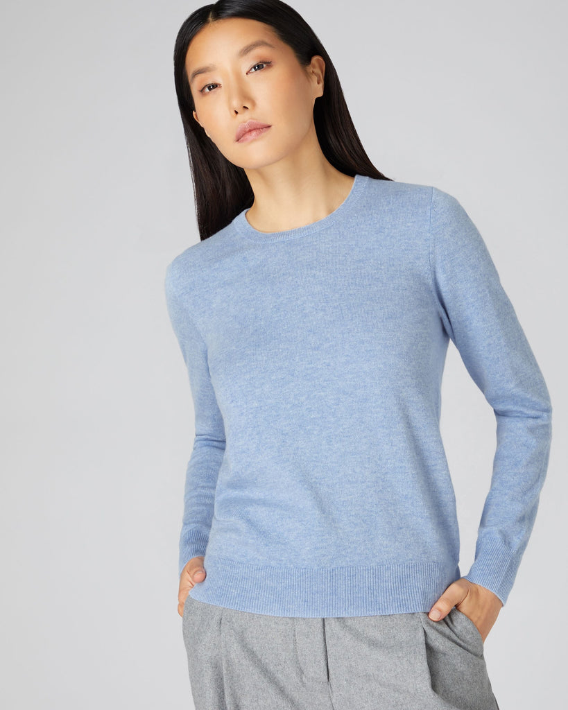 Women s Evie Classic Round Neck Cashmere Sweater Cornflower Blue