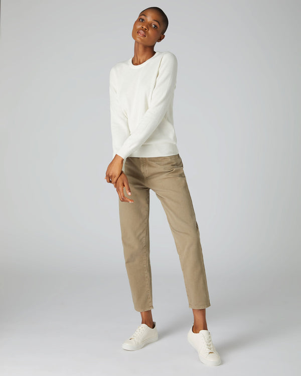 N.Peal Women's Evie Classic Round Neck Cashmere Jumper New Ivory White