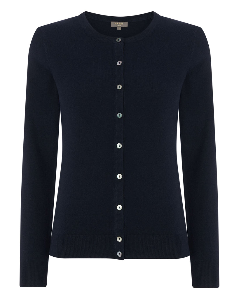 Women s Olivia Round Neck Cashmere Cardigan Navy Blue N.Peal