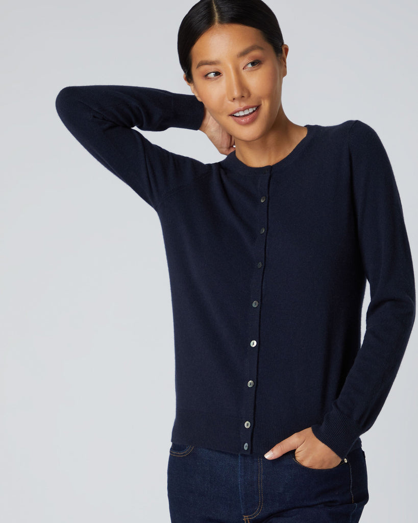 Navy cashmere cardigan womens best sale