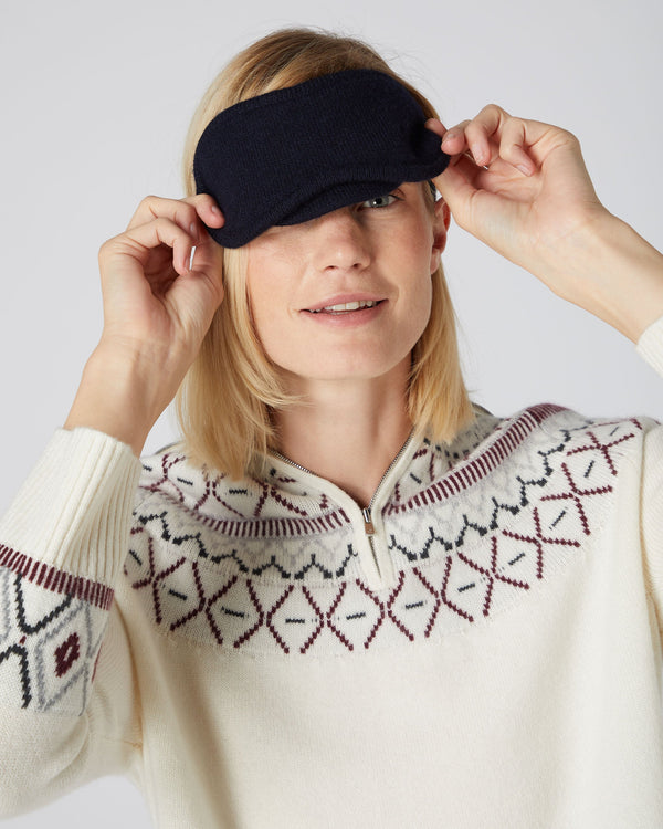 N.Peal Unisex Knitted Cashmere Eye Mask Navy Blue