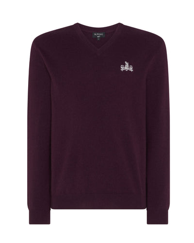 N.Peal 007 Logo V Neck Cashmere Jumper Plum Purple