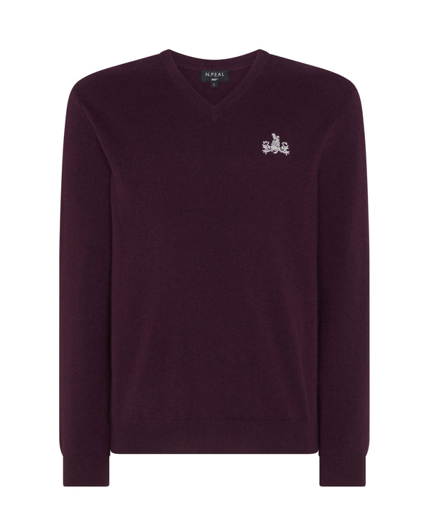 N.Peal 007 Logo V Neck Cashmere Jumper Plum Purple