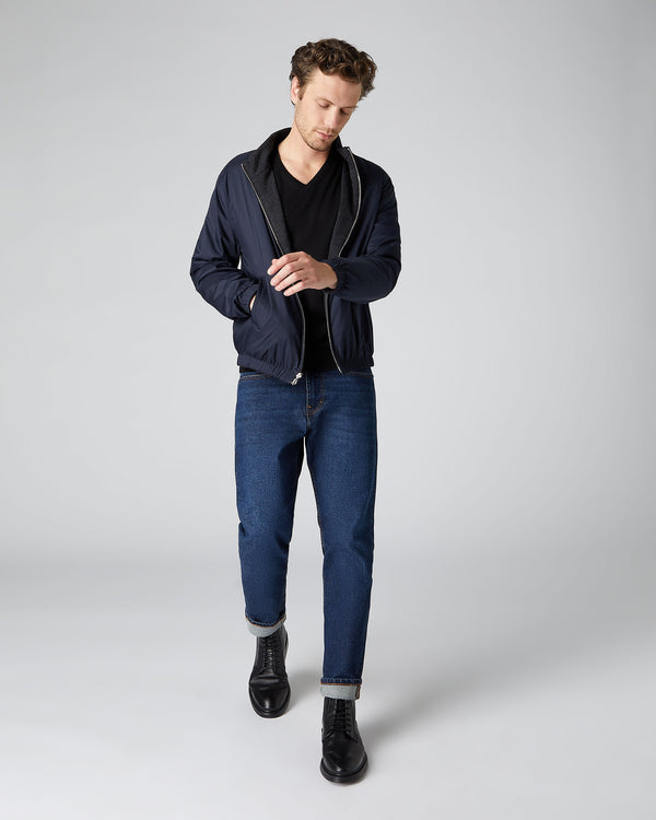 N.Peal Men's Conduit Fine Gauge Cashmere V Neck Jumper Black