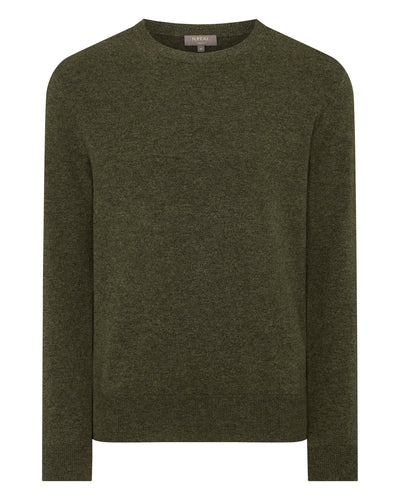 N.Peal Men's Oxford Round Neck Cashmere Jumper Moss Green
