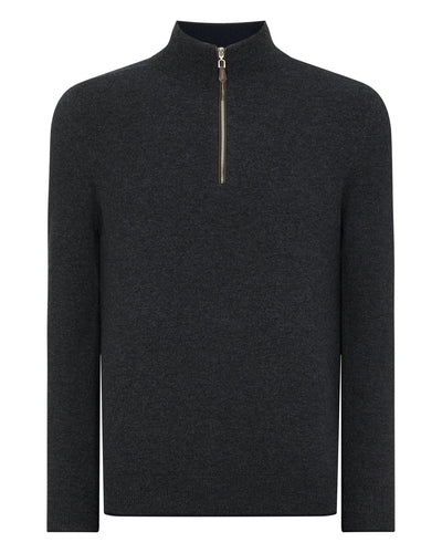 N.Peal Men's The Carnaby Half Zip Cashmere Jumper Dark Charcoal Grey