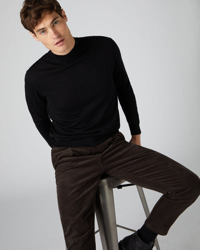 N.Peal Men's Fine Gauge Cashmere Turtle Neck Jumper Black
