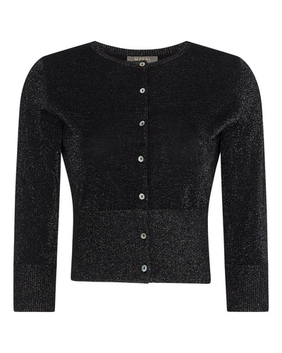 N.Peal Women's Superfine Cropped Cashmere Cardigan With Lurex Black Sparkle