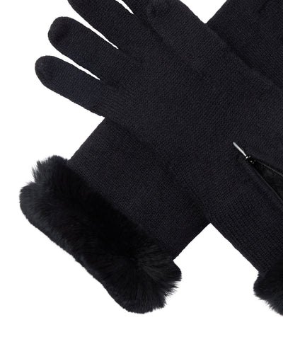 N.Peal Women's Fur Trim Cashmere Gloves Black