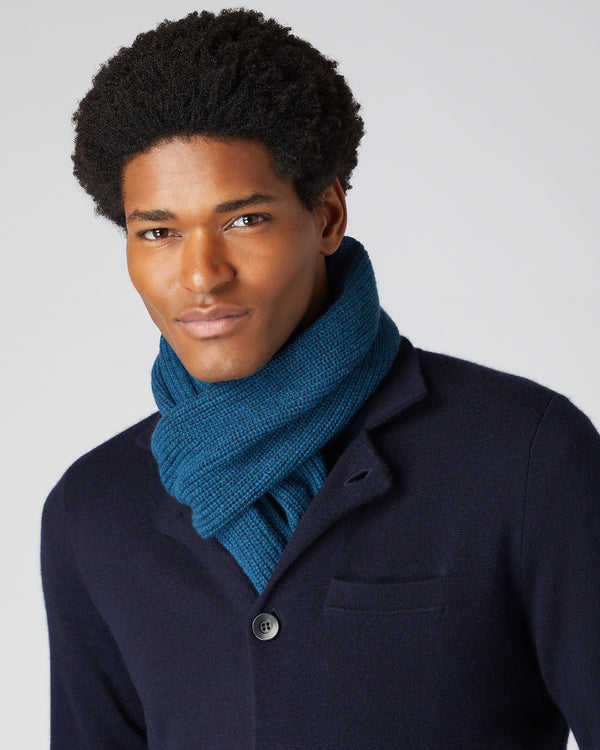 N.Peal Unisex Ribbed Cashmere Scarf Lagoon Blue