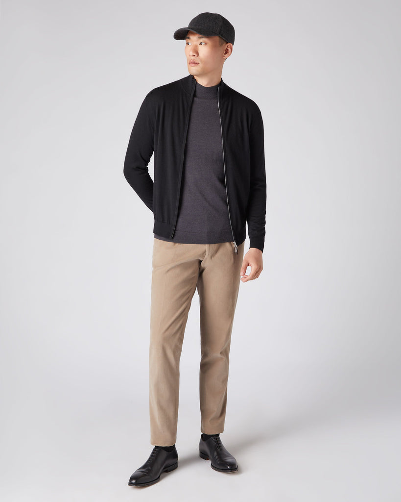 Men's Hyde Fine Gauge Cashmere Full Zip Sweater Black | N.Peal
