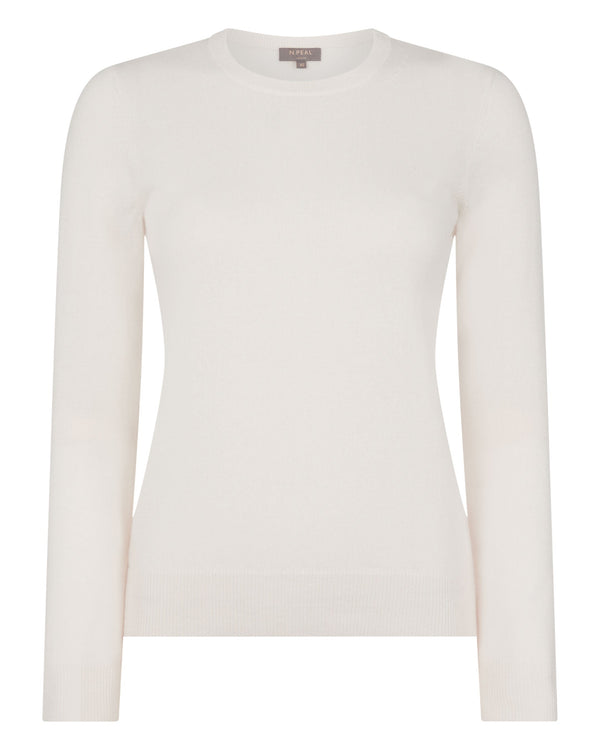 N.Peal Women's Evie Classic Round Neck Cashmere Jumper New Ivory White