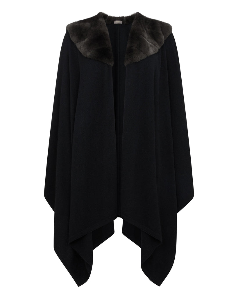 Black Wool Cashmere Cape Coat  Luxury Quality –