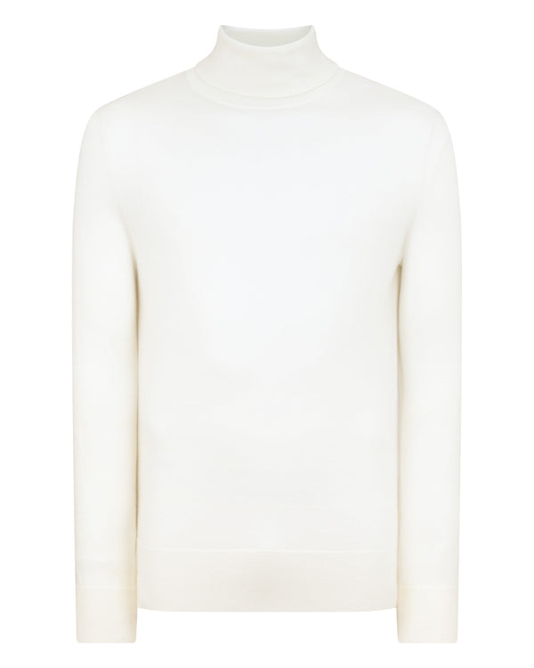 N.Peal Men's Pimlico Fine Gauge Cashmere Roll Neck Jumper New Ivory White
