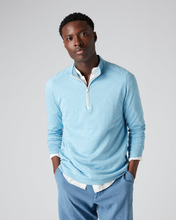 N.Peal Men's Half Zip Sweater Cornflower Blue