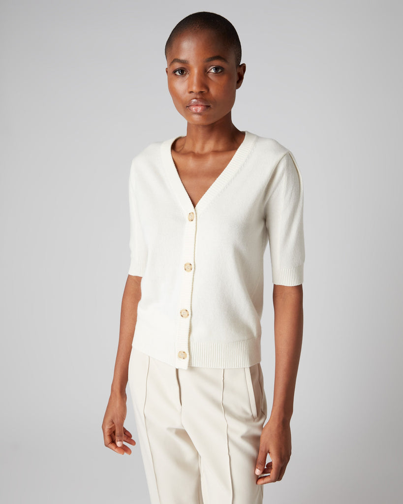 Ladies white deals short sleeve cardigan